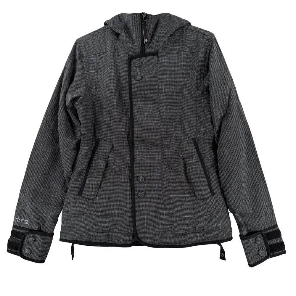 Burton Dryride Jacket Womens Small Gray Check Hooded Insulated Ski‎ Snowboard